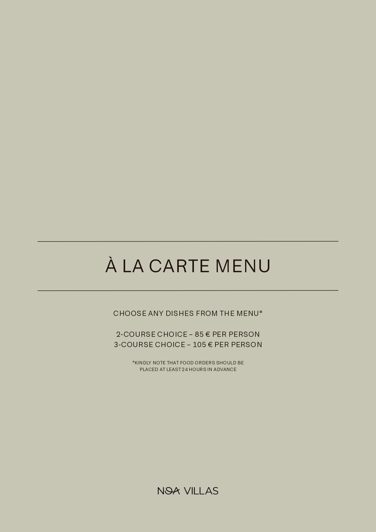 NOA Villas menu page 1