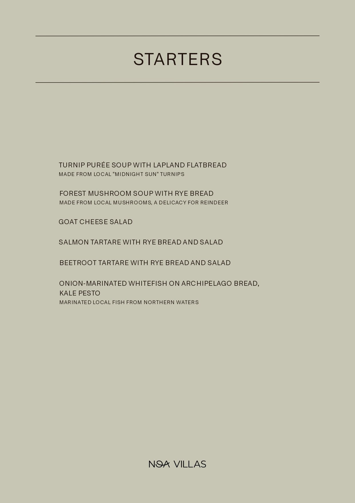 NOA Villas menu page 2