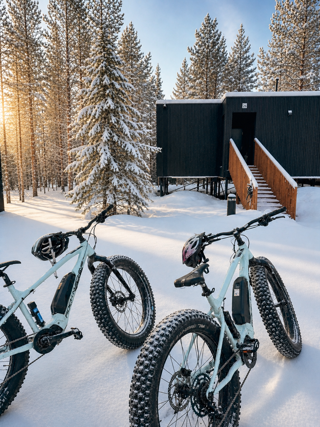 Fatbike prepared for a winter ride through Finnish Lapland.